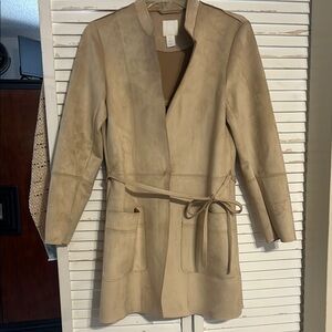 H&M Elegant Tan Women's Jacket Microfiber suede feel in EUC Small